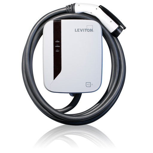 Evr-Green e40 Electric Vehicle Charging Station, 40A, 208-240VAC, 9.6kW Output, NEMA Type 3R Enclosure, 25' Charging Cable, Hardwired, Includes Mounting Bracket