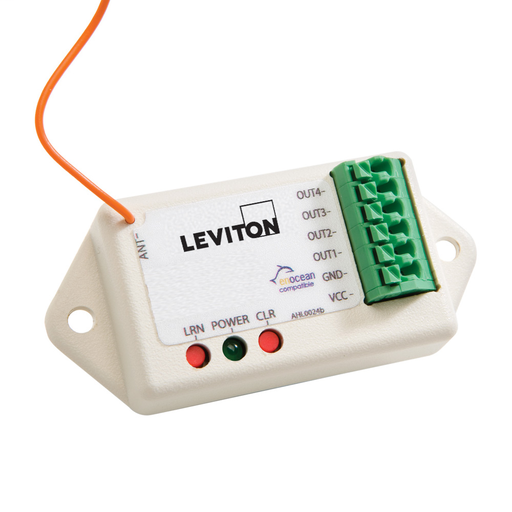 LevNet RF, 4-Channel Room Controller, 0 Input/4 Outputs, 8-30VDC, 315MHz, EnOcean, Title 24 compliant, ASHRAE 90.1 compliant