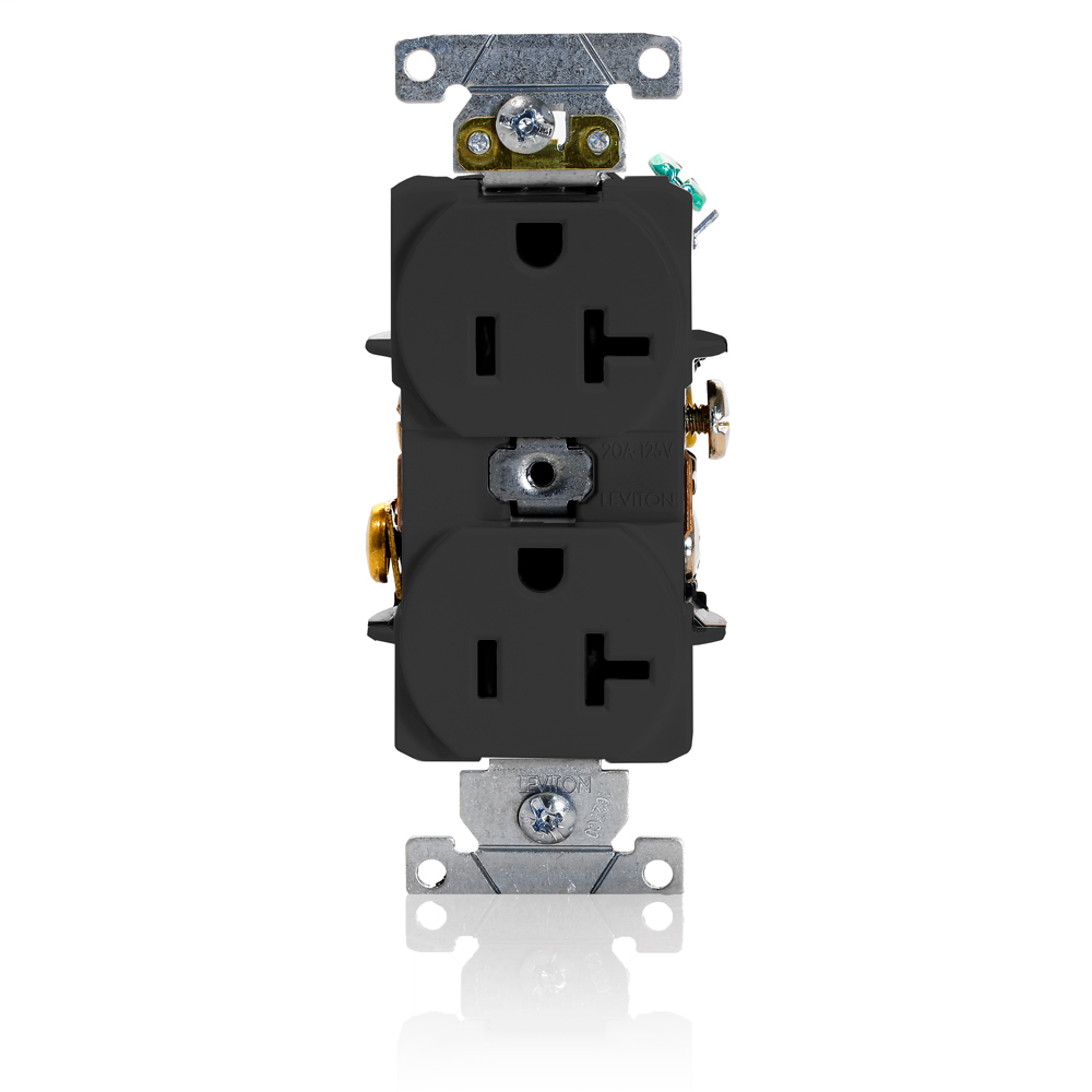 Leviton 5352-E 20 Amp 125 Volt NEMA 5-20R 2-Pole 3 Wire Heavy Duty Specification Grade Black Duplex Receptacle Leviton 5352-E 20 Amp 125 Volt NEMA 5-20R 2-Pole 3 Wire Heavy Duty Specification Grade Black Duplex Receptacle