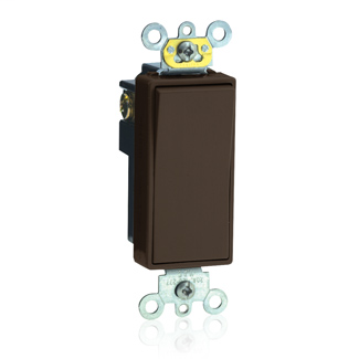 20 Amp, 120/277 Volt, Decora Plus Rocker Single-Pole AC Quiet Switch, Commercial Spec Grade, Self Grounding, Back & Side Wired, - Brown