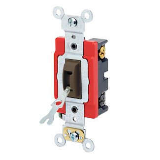 20 Amp, 120/277 Volt, Toggle Locking 4-Way AC Quiet Switch, Industrial Grade, Self Grounding, Back & Side Wired, - Brown