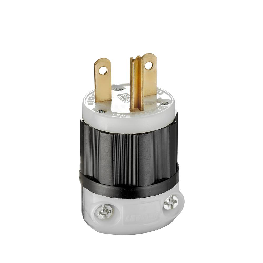 Straight Blade Plug, 15 Amp, 250 Volt, Industrial Grade - Black & White