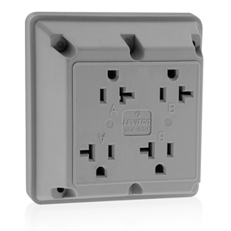 4-in-1 Quadruplex Receptacle Outlet, Heavy-Duty Industrial Specification Grade, 20 Amp, 125 Volt, Side Wire, NEMA 5-20R, 2-Pole, 3-Wire - Gray