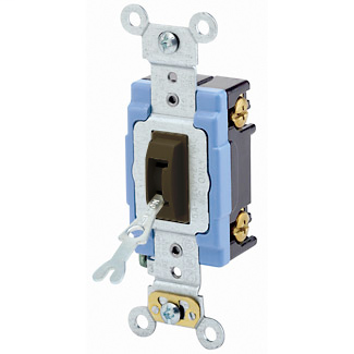 15 Amp, 120/277 Volt, Toggle Locking Single-Pole AC Quiet Switch, Industrial Grade, Self Grounding, Back & Side Wired, - Brown