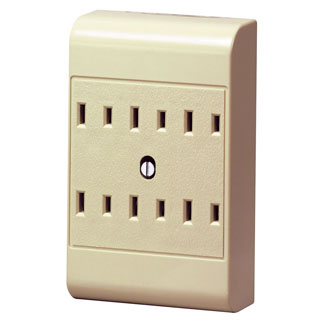 15 Amp, 125 Volt, 2-Wire, 2-Pole 6-Outlet Adapter, Surface Mounting - Ivory