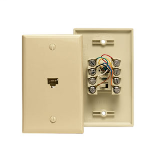 Product image for Leviton 40280-I Ivory Plastic Box/Flush Mount Screw Terminal 8-Position 8-Conductor Standard Telephone Wall Jack