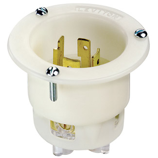 20 Amp, 480 Volt 3-Phase, NEMA L16-20P, 3P, 4W, Flanged Inlet Locking Receptacle, Industrial Grade, Grounding - WHITE