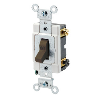 20 Amp, 120/277 Volt, Toggle Double-Pole AC Quiet Switch, Heavy Duty Spec Grade, Grounding, Back & Side Wired - BROWN