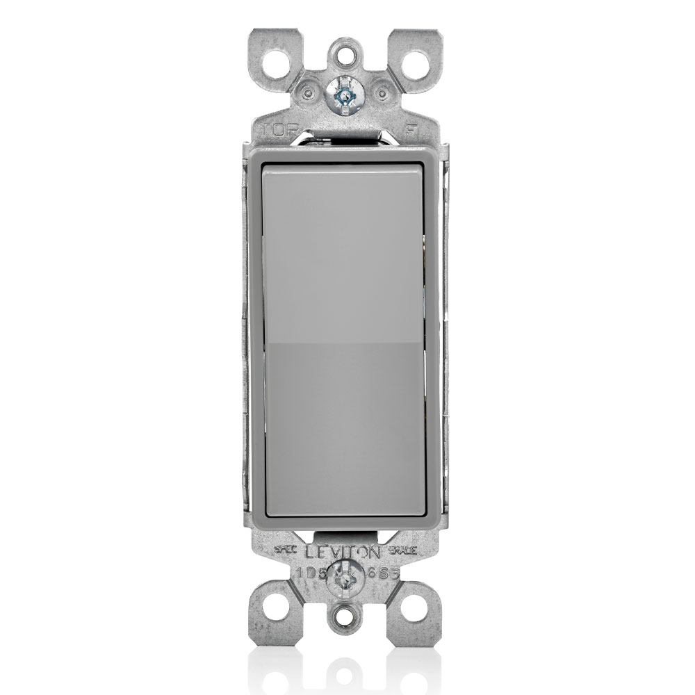 15 Amp, 120/277 Volt, Decora Rocker Single-Pole AC Quiet Switch, Residential Grade, Grounding, Quickwire Push-In & Side Wired - Gray