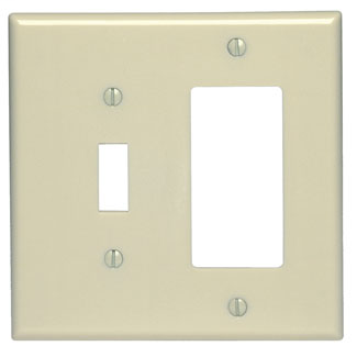 2-Gang 1-Toggle 1-Decora/GFCI Device Combination Wallplate, Midway Size, Thermoset, Device Mount - Ivory