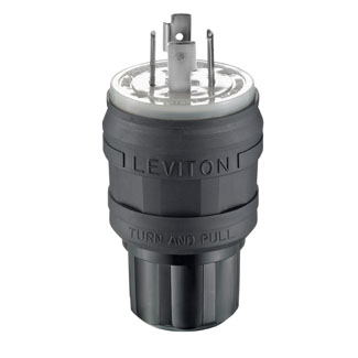 20 Amp, 250 Volt 3-Phase, NEMA L15-20P, 3P, 4W, Locking Plug, Industrial Grade, Grounding, Wetguard - BLACK