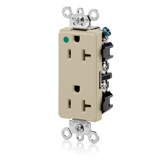 Decora Plus Duplex Receptacle Outlet, Extra Heavy-Duty Hospital Grade, Smooth Face, 20 Amp, 125 Volt, Back or Side Wire, NEMA 5-20R, 2-Pole, 3-Wire, Self-Grounding - Ivory