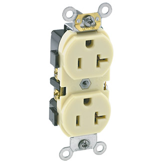 Leviton 5342-I 125 Volt 20 Amp 2-Pole 3-Wire NEMA 5-20R 1 Hp Ivory Thermoplastic Nylon Straight Blade Duplex Receptacle Leviton 5342-I 125 Volt 20 Amp 2-Pole 3-Wire NEMA 5-20R 1 Hp Ivory Thermoplastic Nylon Straight Blade Duplex Receptacle