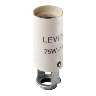 Candelabra Base, One-Piece, Keyless, Incandescent, Unglazed Porcelain Lampholder, Hickey Mount, Single Circuit, Back Wired, - White