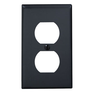 1-Gang Duplex Device Receptacle Wallplate, Standard Size, Thermoplastic Nylon, Device Mount, - Black