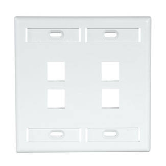 Dual-Gang QuickPort Wallplate with ID Windows, 4-Port, White