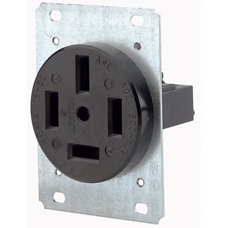 60 Amp, 120/208 Volt, NEMA 18-60R, 4P, 4W, Flush Mtg Receptacle, Straight Blade, Industrial Grade, Non-Grounding, 3-Phase Y, Side Wired, Steel Strap, - Black