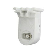 Fluorescent lampholder, pedastal base, 660W-600V, high output,recessed double contact, stationary end, C.O.F. white. For push-in wiring. Mounting screws and nutspackaged bulk in bags. Packaged 200/Leviton carton bulk.