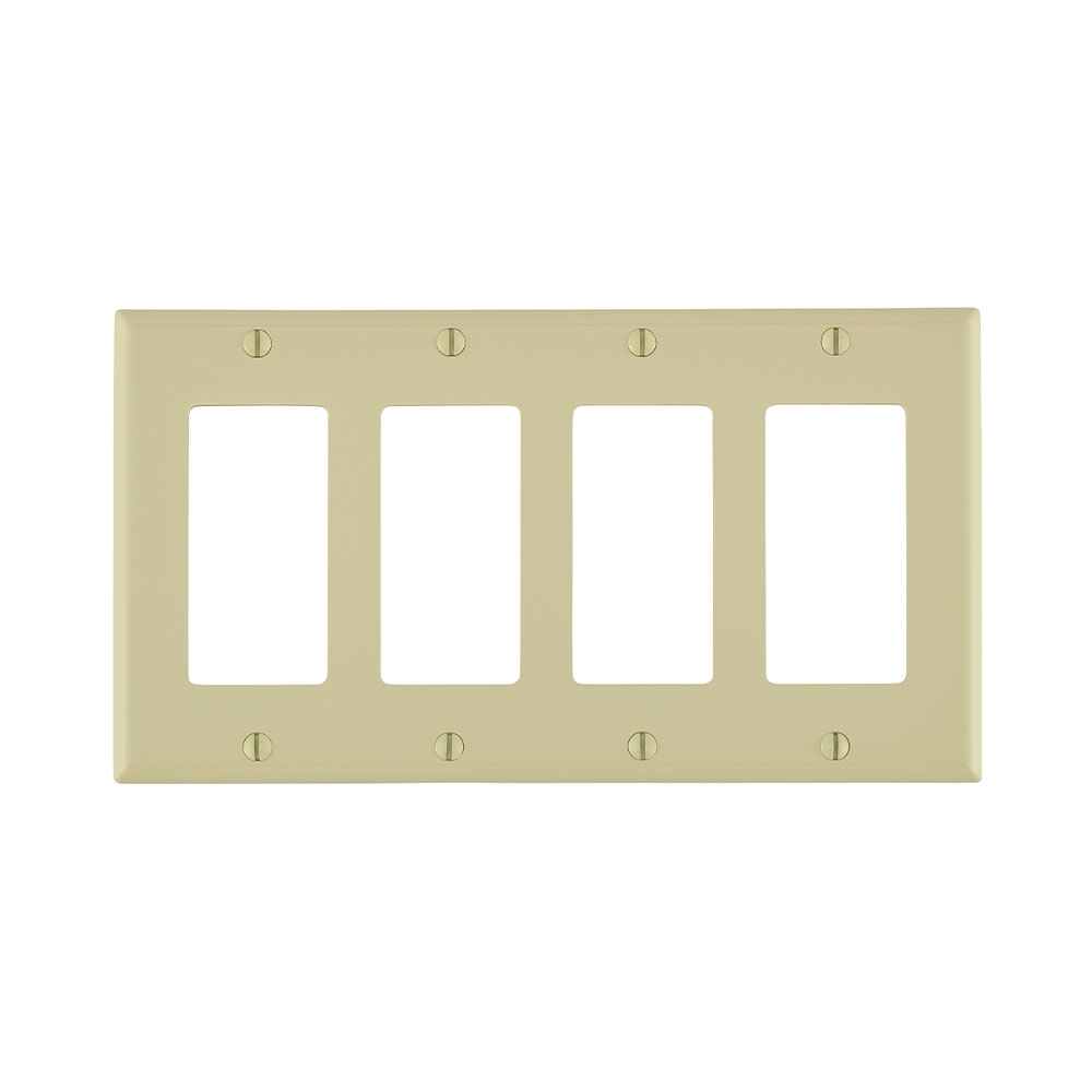 Leviton 80412-NI 8.19 x 0.22 x 4.5 Inch 4-Gang Smooth Ivory Thermoplastic Nylon Device Mount Standard Receptacle Wallplate Leviton 80412-NI 8.19 x 0.22 x 4.5 Inch 4-Gang Smooth Ivory Thermoplastic Nylon Device Mount Standard Receptacle Wallplate