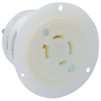20 Amp, 480 Volt 3-Phase, NEMA L16-20R, 3P, 4W, Flanged Outlet Locking Receptacle, Industrial Grade, Grounding - WHITE