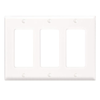 Leviton 80411-NW 6.38 x 0.22 x 4.5 Inch 3-Gang Smooth White Thermoplastic Nylon Device Mount Standard Receptacle Wallplate Leviton 80411-NW 6.38 x 0.22 x 4.5 Inch 3-Gang Smooth White Thermoplastic Nylon Device Mount Standard Receptacle Wallplate