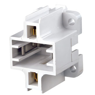 G23, G23-2 Base, 5W 7W 9W 2-Pin, Compact Fluorescent Lampholder, Vertical, Bottom Snap-In/Screw Down, Color Code, , Quick-Connect 18AWG Solid or Str. Tinned - White Body