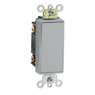 15 Amp, 120/277 Volt, Decora Plus Rocker 3-Way AC Quiet Switch, Commercial Spec Grade, Self Grounding, Back & Side Wired, - Gray