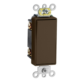 15 Amp, 120/277 Volt, Decora Plus Rocker 3-Way AC Quiet Switch, Commercial Spec Grade, Self Grounding, Back & Side Wired, - Brown