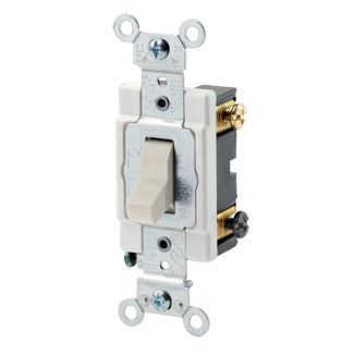 20 Amp, 120/277 Volt, Toggle 3-Way AC Quiet Switch, Commercial Grade, Grounding, Back & Side Wired, - Light Almond