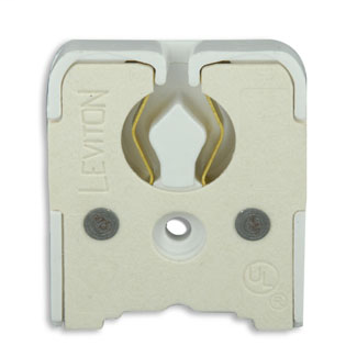 Medium Base, Bi-Pin, Standard Fluorescent Lampholder, Butt-On, Screw Mount, Turn-Type, , Quickwire 18AWG Solid or Str Tinned - White