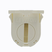 Fluorescent lampholder, dedicated T8, 16MM lamp center, small bi-pin, non-shunted, turn type with lamp lock, 660W-600V. UL and CSA. Snap-in with post mounted. Bottom load. COF white. Packaged 1/polybag, 5/master carton.
