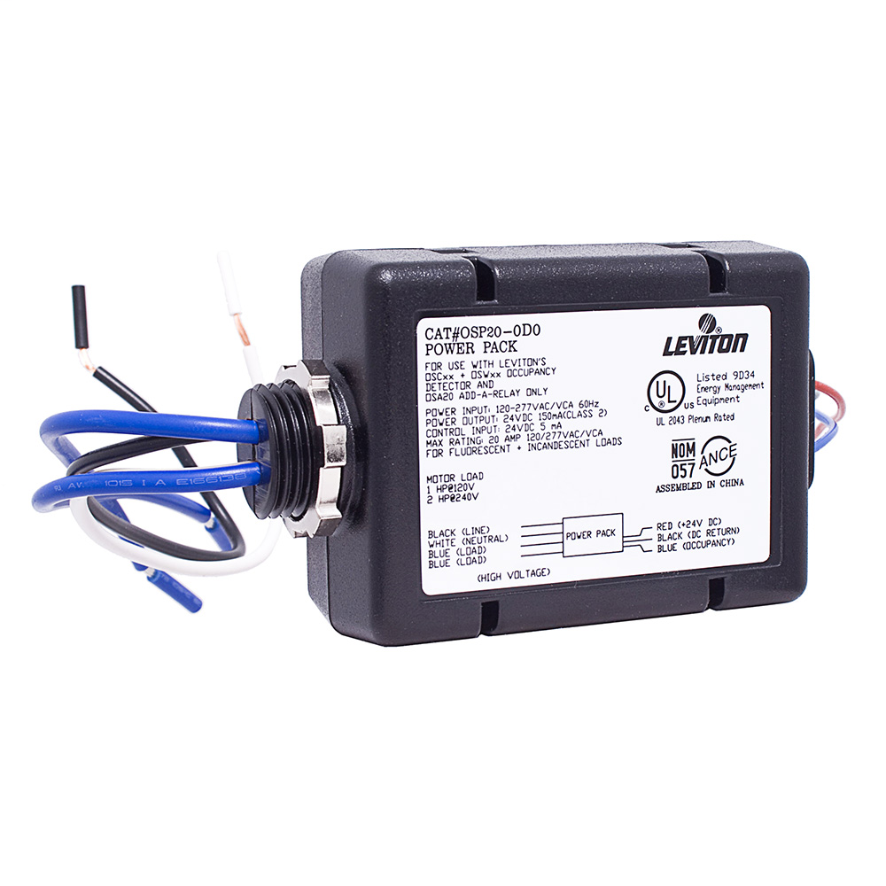 Product image for Leviton OSP20-D0 120/220/277 VAC 20 Amp Black Plastic Occupancy Sensor Power Pack