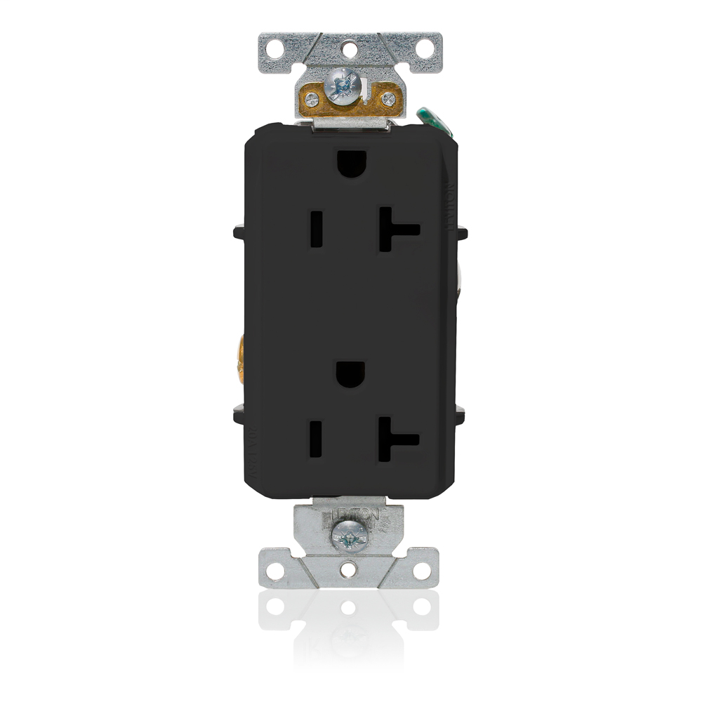 Leviton 16352-E 125 Volt 20 Amp 2-Pole 3-Wire NEMA 5-20R Black Thermoplastic Nylon Straight Blade Duplex Receptacle Leviton 16352-E 125 Volt 20 Amp 2-Pole 3-Wire NEMA 5-20R Black Thermoplastic Nylon Straight Blade Duplex Receptacle