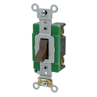 30 Amp, 120/277 Volt, Toggle Single-Pole AC Quiet Switch, Extra Heavy Duty Spec Grade, Self Grounding, Back & Side Wired - BROWN