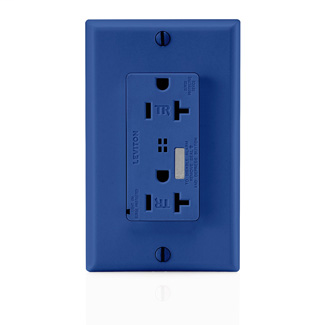 Decora Plus Surge Protective Duplex Receptacle Outlet, Commercial Specification Grade, Tamper-Resistant, 20 Amp, 125 Volt, Back or Side Wire, NEMA 5-20R, 2-Pole, 3-Wire, Self-Grounding - Blue