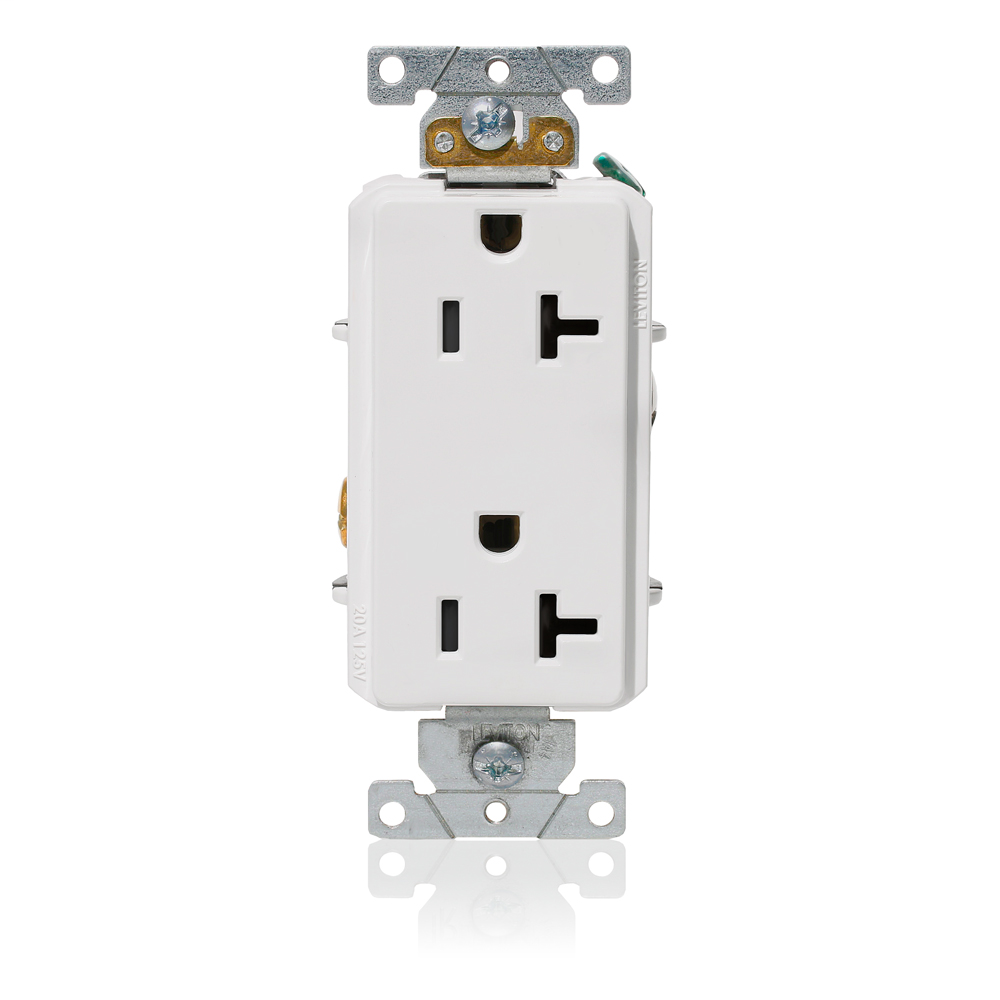 Leviton 16342-W 125 Volt 20 Amp 2-Pole 3-Wire NEMA 5-20R 1 Hp White Thermoplastic Nylon Straight Blade Duplex Receptacle Leviton 16342-W 125 Volt 20 Amp 2-Pole 3-Wire NEMA 5-20R 1 Hp White Thermoplastic Nylon Straight Blade Duplex Receptacle