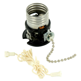 Medium Base Interior Only, Shell Incandescent Lampholder, Pull Chain, Single Circuit, -