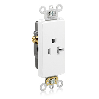 Decora Plus Single Receptacle Outlet, Commercial Specification Grade, Smooth Face, 20 Amp, 125 Volt, Side Wire, NEMA 5-20R, 2-Pole, 3-Wire, Self-Grounding - White
