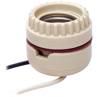 Medium Base, Two-Piece, Keyless, Incandescent, Unglazed Porcelain Lampholder, Ring-Type, Single Circuit, Back Wired, Slot Lock Prevents Rotation - White
