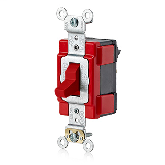 20 Amp, 120/277 Volt, Single-Pole AC Toggle Switch, Extra Heavy Duty Specification Grade, Self Grounding, Lev-Lok Modular – RED