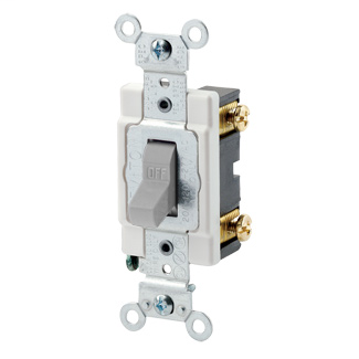 15 Amp, 120/277 Volt, Toggle Single-Pole AC Quiet Switch, Commercial Spec Grade, Grounding, Back & Side Wired, - Gray