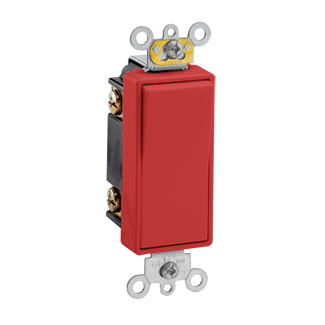 20 Amp, 120/277 Volt, Decora Plus Rocker 3-Way AC Quiet Switch, Commercial Spec Grade, Self Grounding, Back & Side Wired, - Red