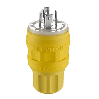 20 Amp, 480 Volt 3-Phase, NEMA L16-20P, 3P, 4W, Locking Plug, Industrial Grade, Grounding, Wetguard - YELLOW