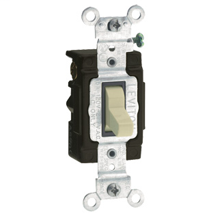 15 Amp, 120 Volt, Toggle Lighted Handle - Illuminated OFF 3-Way AC Quiet Switch, Commercial Grade, Grounding, Side Wired, - Ivory