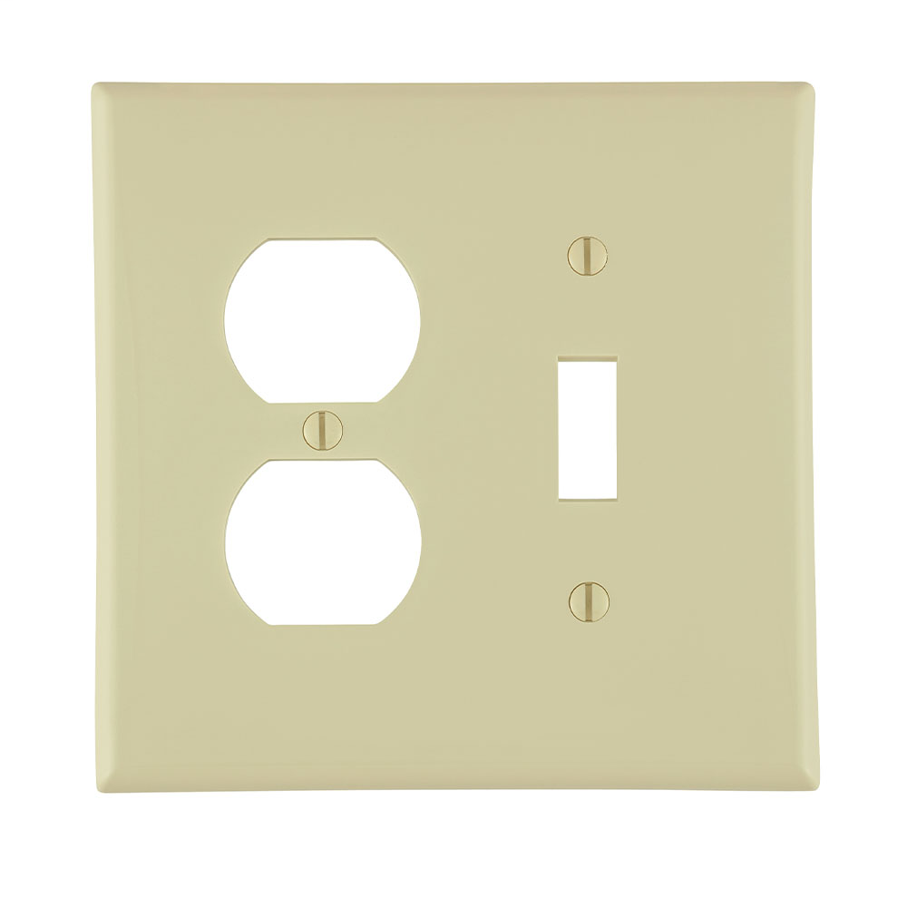 2-Gang 1-Toggle 1-Duplex Device Combination Wallplate, Midway Size, Thermoplastic Nylon, Device Mount, - Ivory