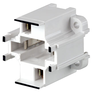 G24d-1 Base, 10W 13W 2-Pin, 10mm Compact Fluorescent Lampholder, Vertical, Bottom Screw-Down, Black Color Code, , Quick-Connect 18AWG Solid or Str. Tinned - White Body