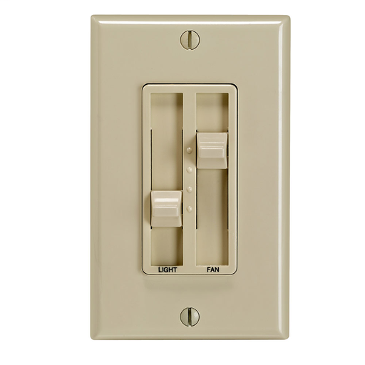 Product image for Leviton 6630-I SureSlide 1.5A 300W Dual Quiet Fan Speed Control and Dimmer, Single Pole - Ivory