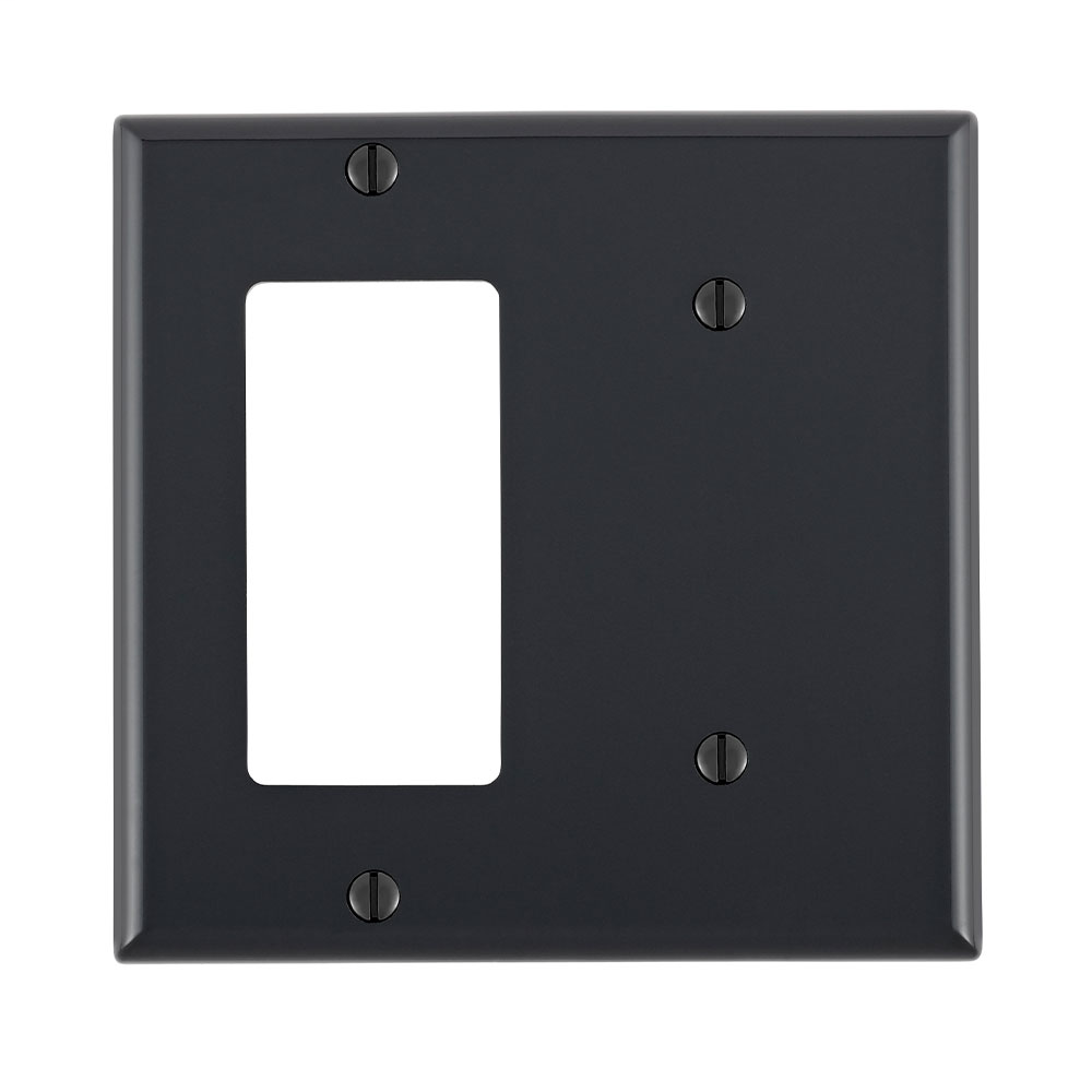 Leviton 80708-E 2-Gang 1-Blank 1-Decora/GFCI Device Standard Size Strap Mount Black Combination Wallplate Leviton 80708-E 2-Gang 1-Blank 1-Decora/GFCI Device Standard Size Strap Mount Black Combination Wallplate