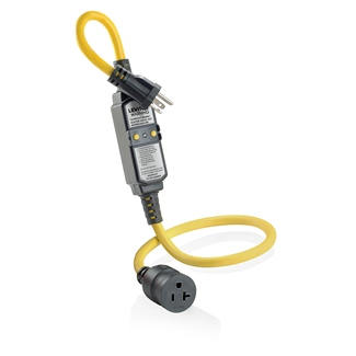 20 Amp, 120 Volt, 3 ft. Cord Set, Molded-On NEMA Plug (5-20P) and Connector (5-20R), Straight Blade, Automatic Reset GFCI Device, 12-3 SJTW Cord