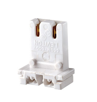 Medium Base, Bi-Pin, Standard Fluorescent Lampholder, U-Shaped Lamp, Slide-On Self- Aligning, Straight-In Double Edge, Quick-Connect 18AWG Solid or Str. Tinned - White Medium Base, Bi-Pin, Standard Fluorescent Lampholder, U-Shaped Lamp, Slide-On Self- Aligning, Straight-In Double Edge, Quick-Connect 18AWG Solid or Str. Tinned - White